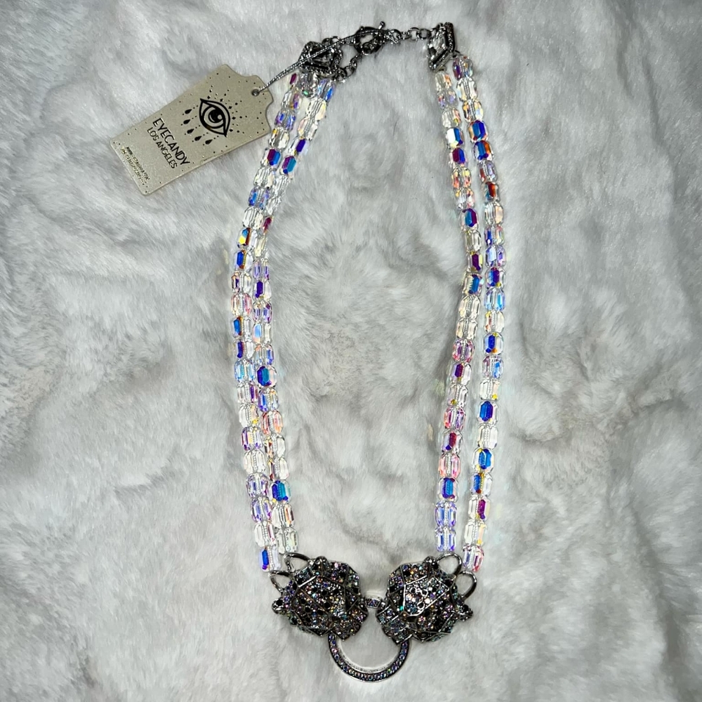 Aurora Borealis Bling AB Crystal Tiger Necklace
